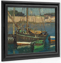 Four Boats Along A Harbor By Edgar Payne Fine Art Print