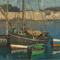 Four Boats Along A Harbor By Edgar Payne Fine Art Print