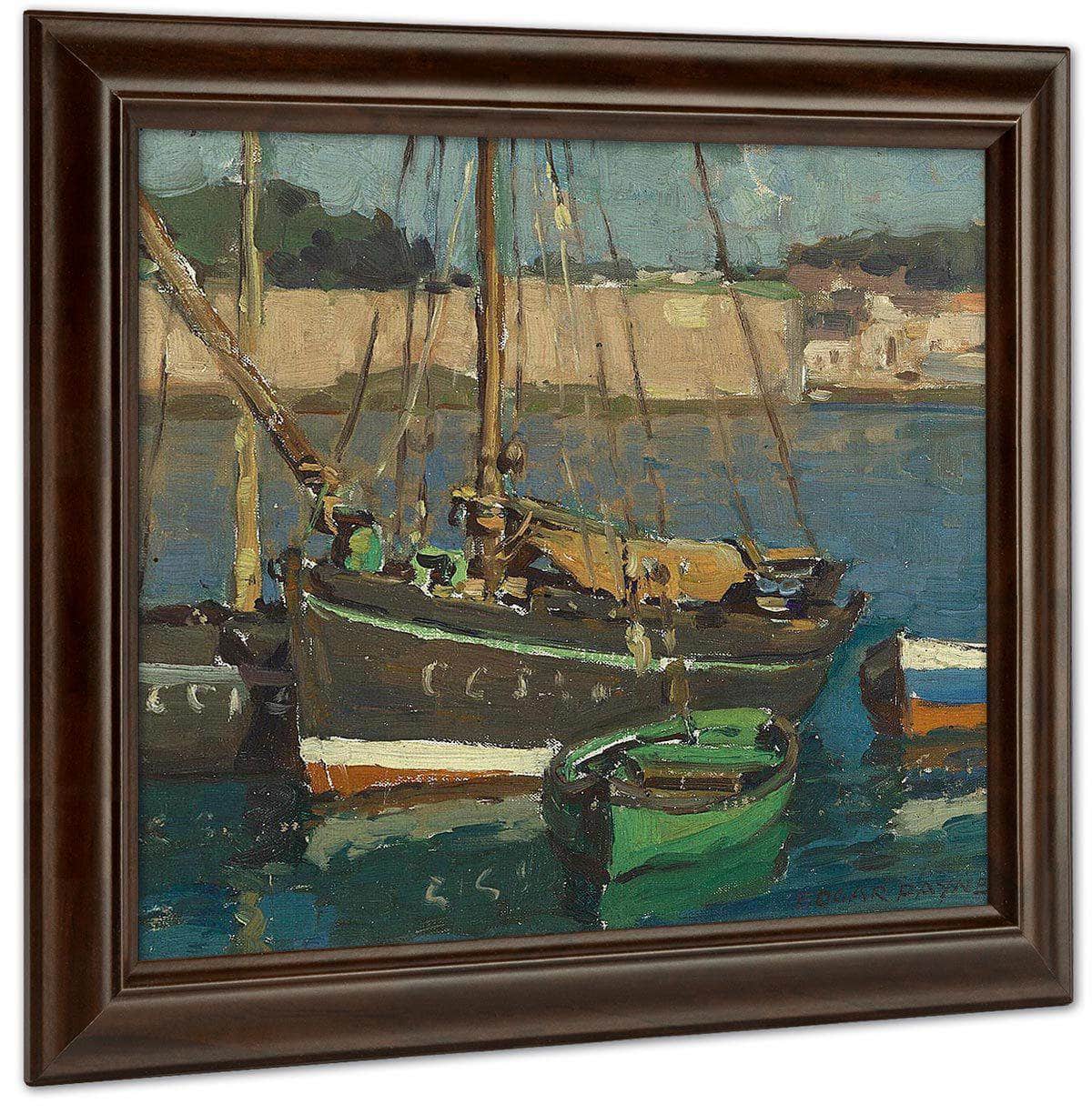 Four Boats Along A Harbor By Edgar Payne Fine Art Print