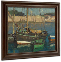 Four Boats Along A Harbor By Edgar Payne Fine Art Print