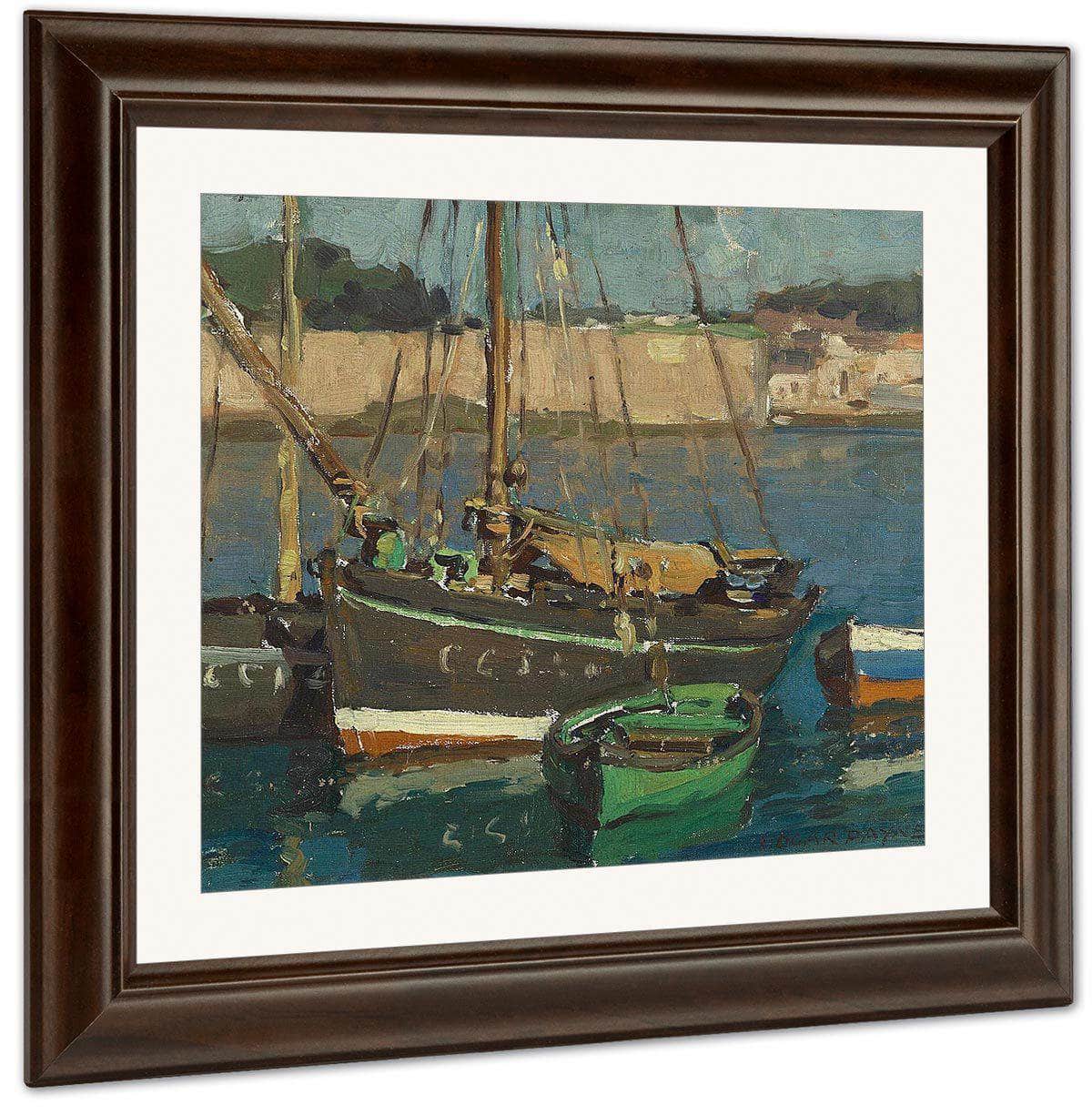 Four Boats Along A Harbor By Edgar Payne Fine Art Print