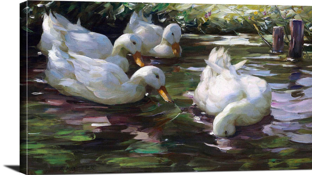 Four Ducks On The Pond Painting Alexander Max Koester Canvas Art Fine Art Print