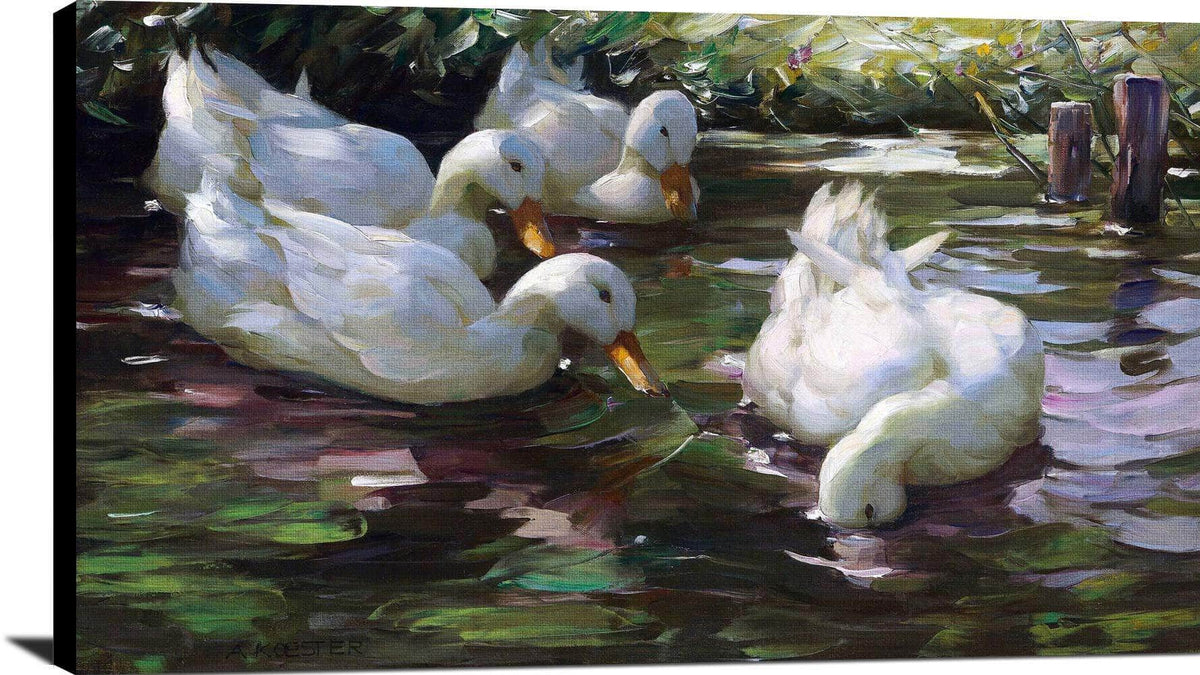 Four Ducks On The Pond Painting Alexander Max Koester Canvas Art Fine Art Print