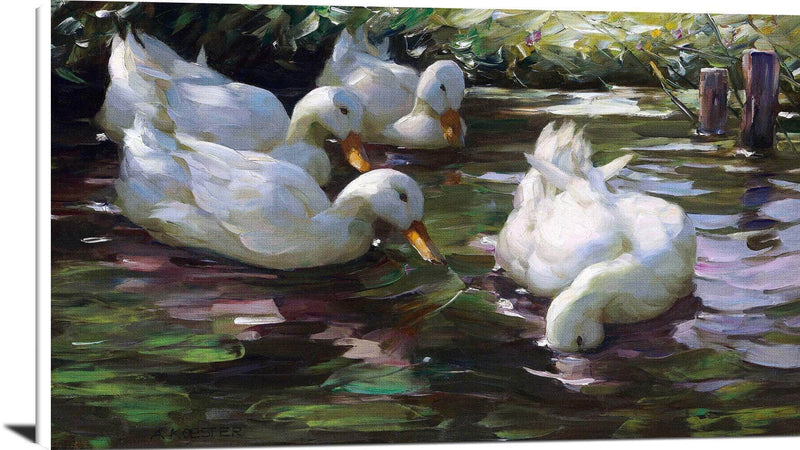 Four Ducks On The Pond Painting Alexander Max Koester Canvas Art Fine Art Print