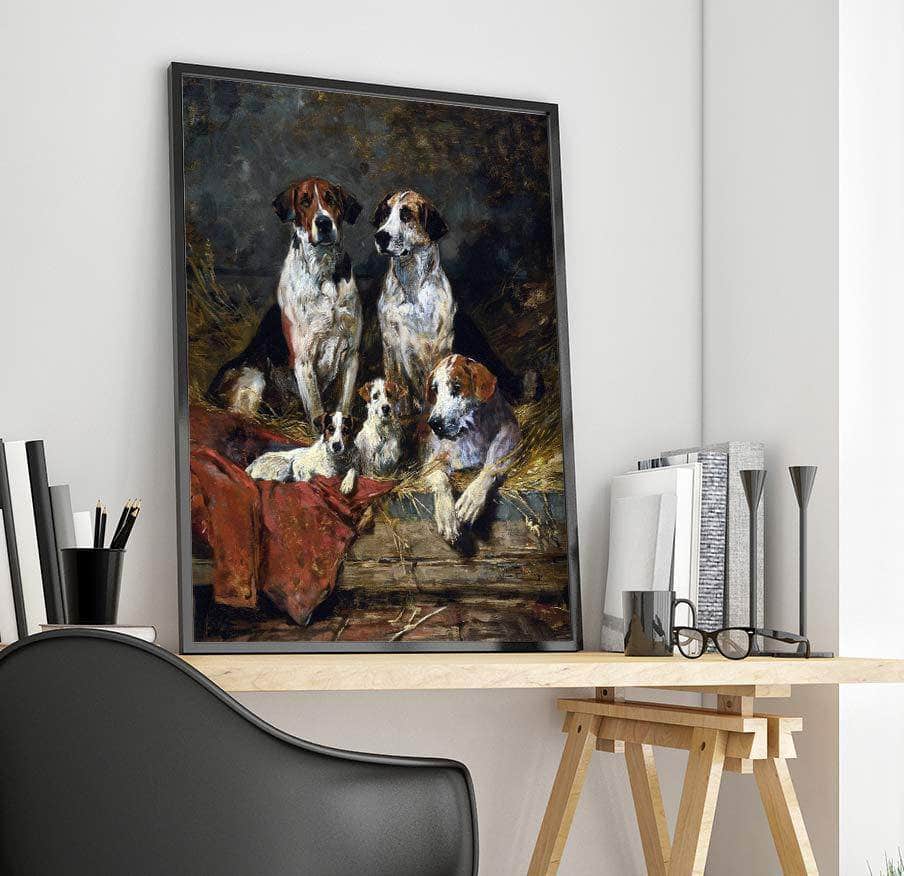 Four Foxhounds And A Terrier John Emms Canvas Art Fine Art Print