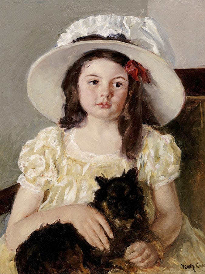 Francoise Holding A Little Black Dog By Mary Cassatt Fine Art Print
