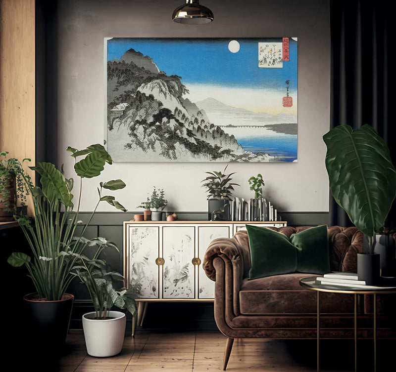 Full Moon Over A Mountain Landscape By Hiroshige Fine Art Print