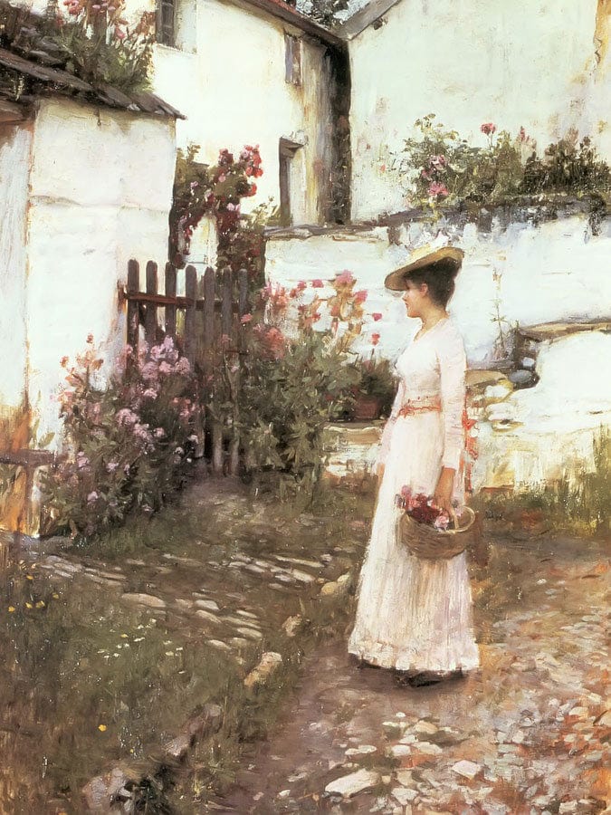 Gathering Flowers In A Devonshire Garden 6 By John Waterhouse Fine Art Print