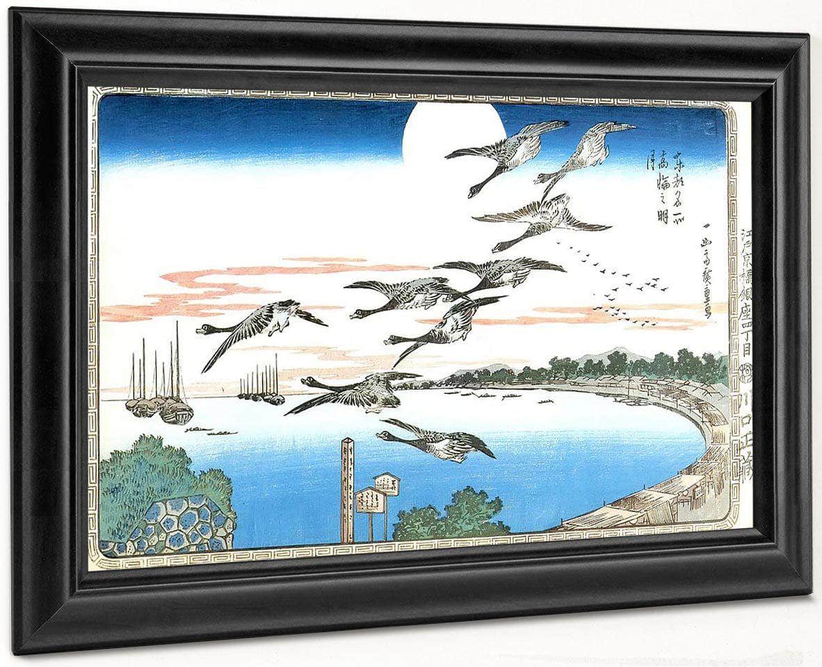 Geese Descending Over A Bay By Hiroshige Fine Art Print