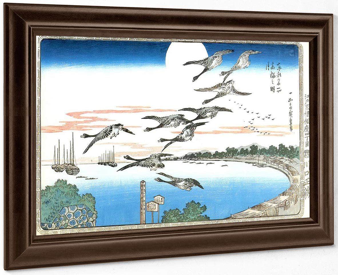 Geese Descending Over A Bay By Hiroshige Fine Art Print
