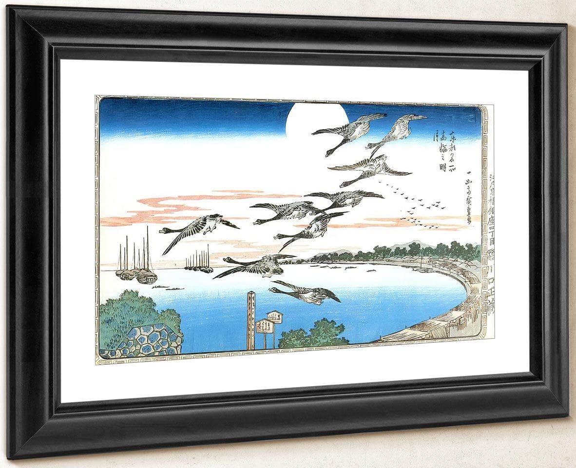 Geese Descending Over A Bay By Hiroshige Fine Art Print