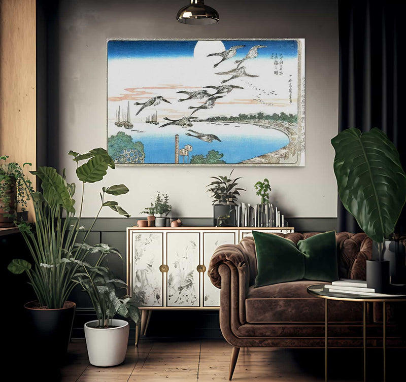 Geese Descending Over A Bay By Hiroshige Fine Art Print