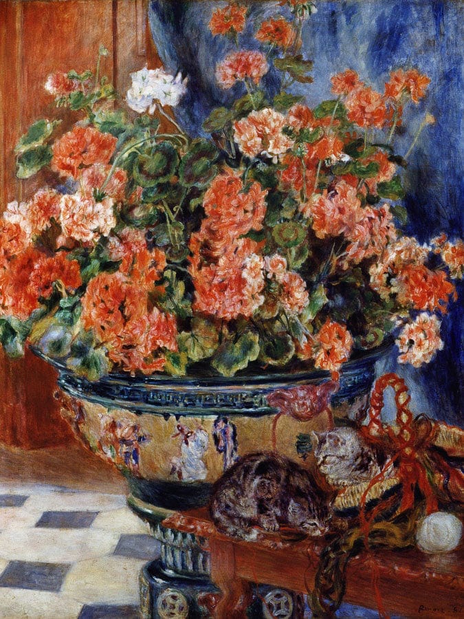 Geraniums And Cats 1 By Pierre Auguste Renoir Fine Art Print