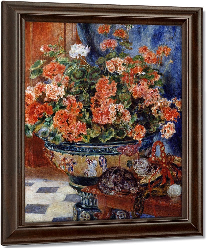 Geraniums And Cats By Pierre Auguste Renoir Fine Art Print