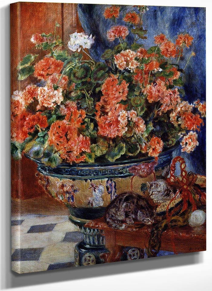 Geraniums And Cats By Pierre Auguste Renoir Fine Art Print