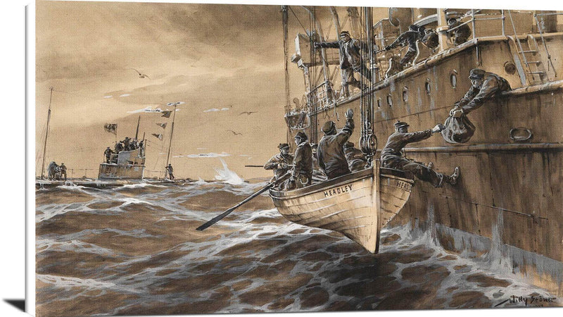 German Submarine British Falle Headley Painting Willy Stower Canvas Art Fine Art Print