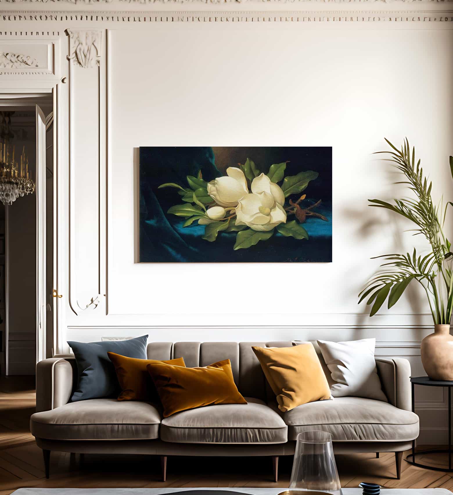 Giant Magnolias On A Blue Velvet Cloth By Martin Johnson Heade Fine Art Print