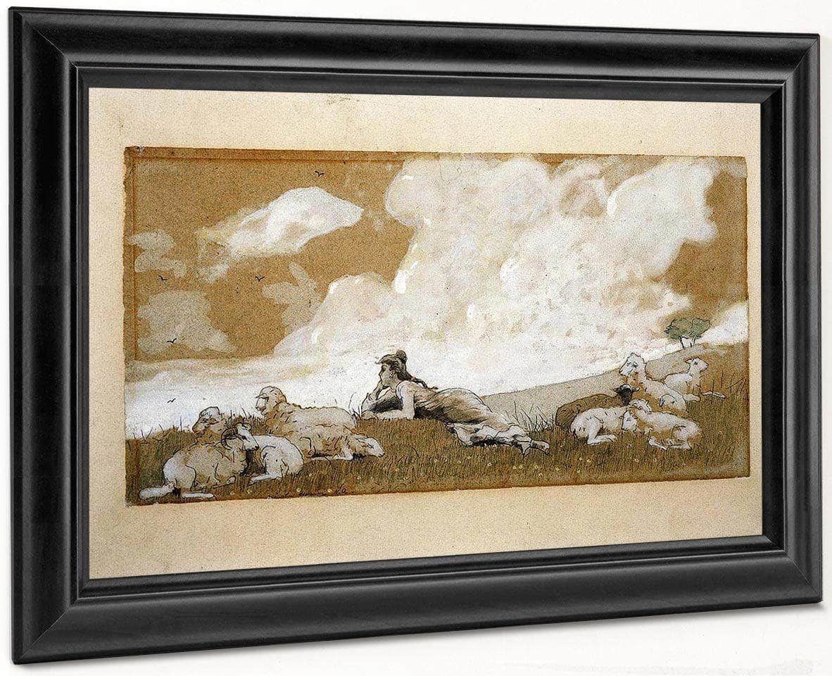 Girl And Sheep By Winslow Homer Fine Art Print
