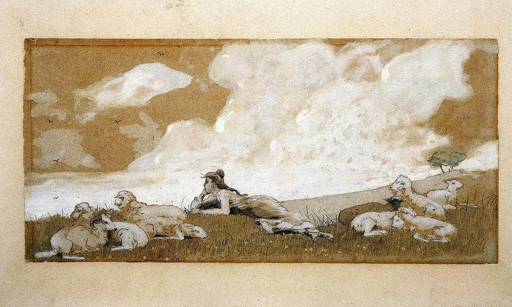 Girl And Sheep By Winslow Homer Fine Art Print