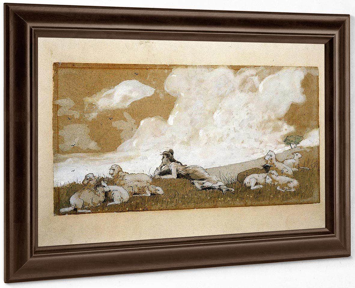 Girl And Sheep By Winslow Homer Fine Art Print