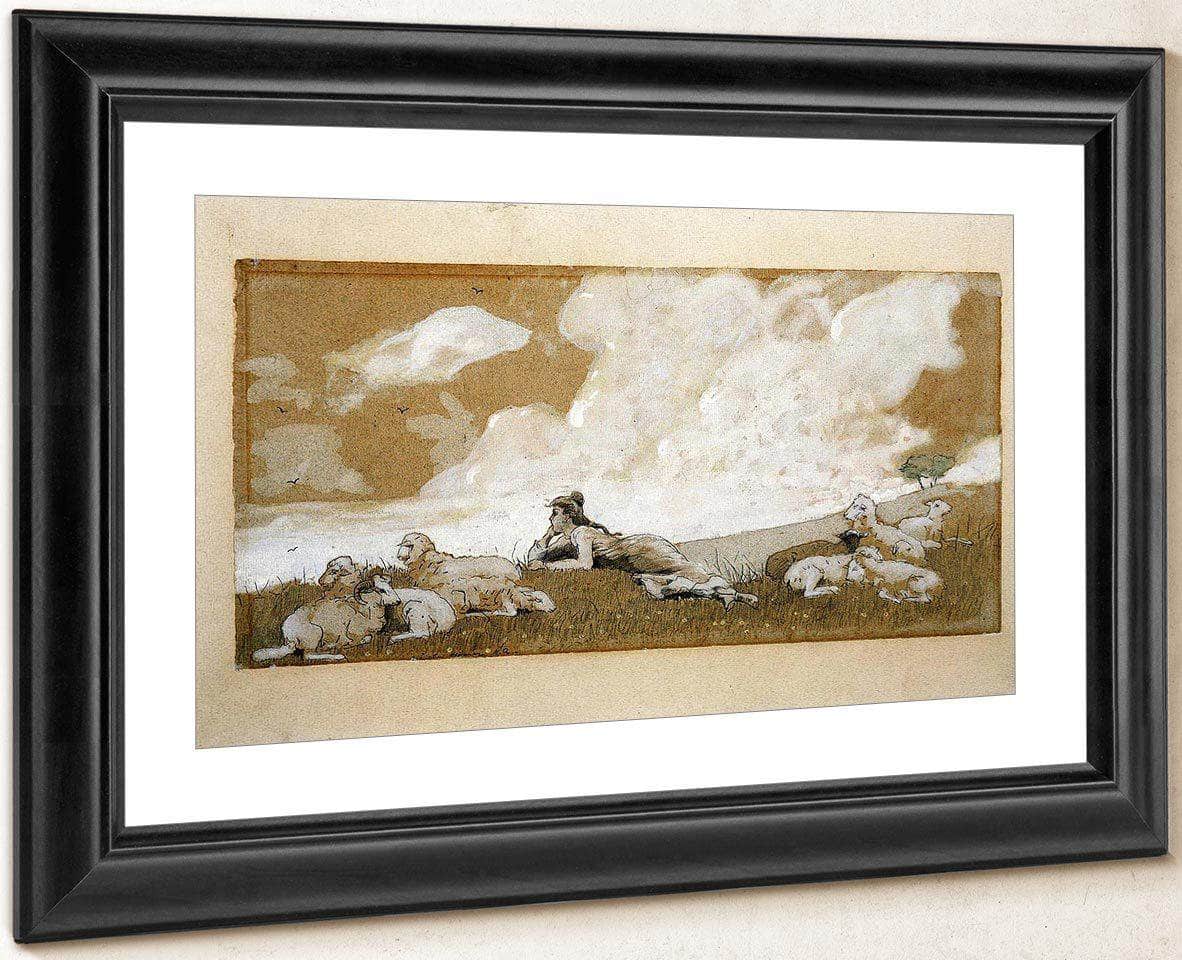 Girl And Sheep By Winslow Homer Fine Art Print