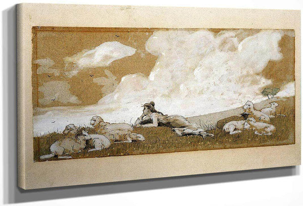 Girl And Sheep By Winslow Homer Fine Art Print