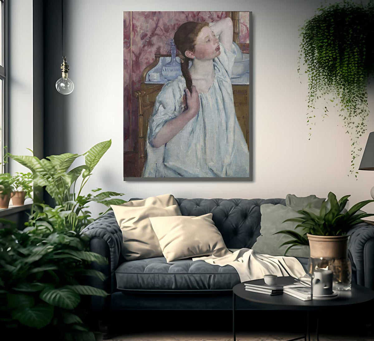 Girl Arranging Her Hair By Mary Cassatt Fine Art Print