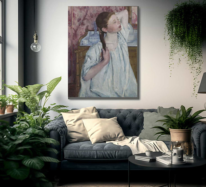 Girl Arranging Her Hair By Mary Cassatt Fine Art Print