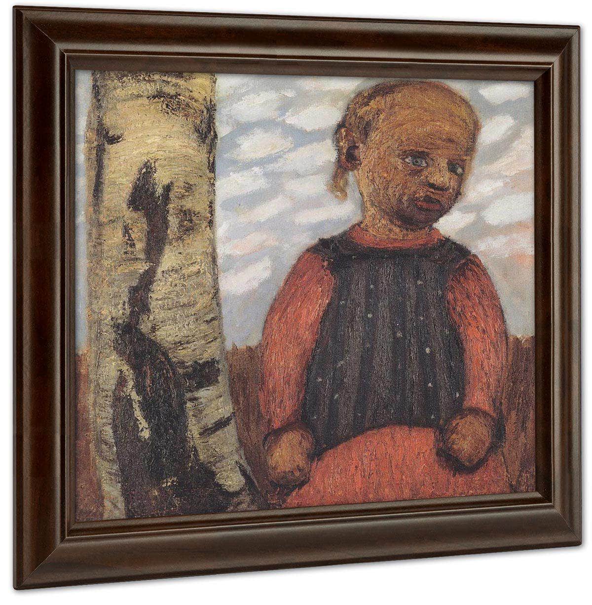 Girl In A Red Dress By A Tree Trunk By Paula Modersohn Becker Fine Art Print