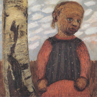 Girl In A Red Dress By A Tree Trunk By Paula Modersohn Becker Fine Art Print