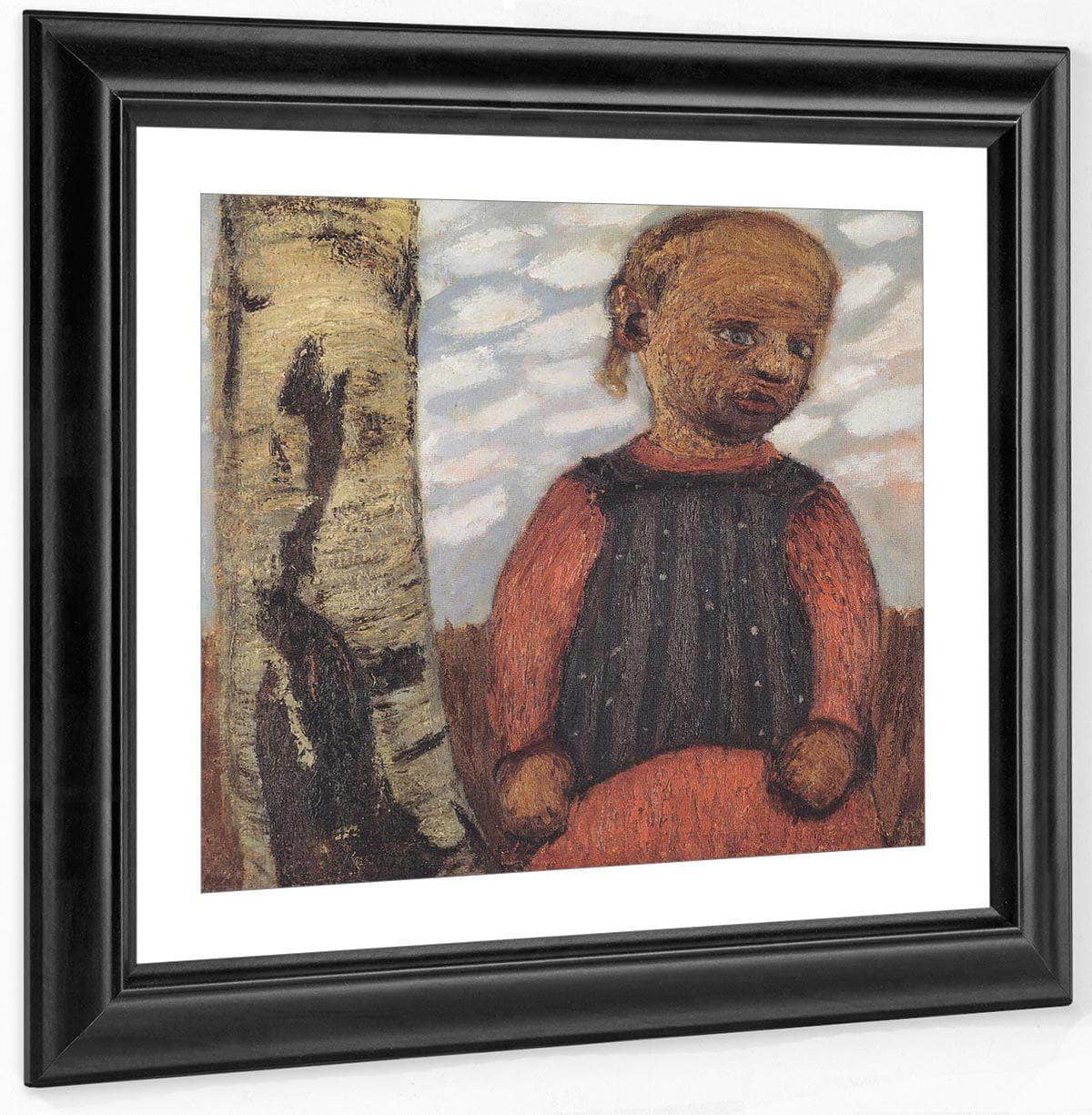 Girl In A Red Dress By A Tree Trunk By Paula Modersohn Becker Fine Art Print