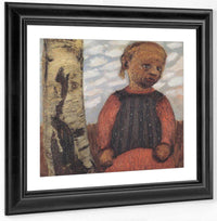 Girl In A Red Dress By A Tree Trunk By Paula Modersohn Becker Fine Art Print