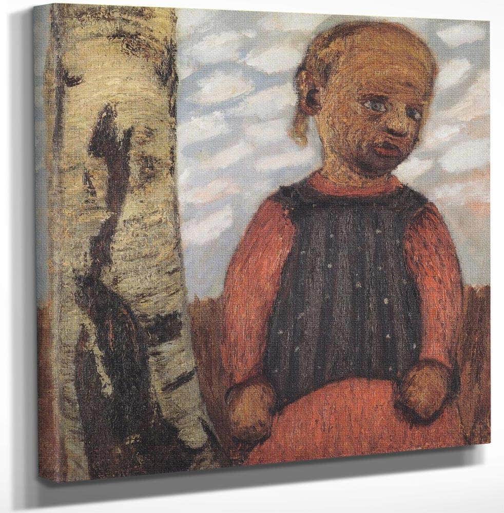 Girl In A Red Dress By A Tree Trunk By Paula Modersohn Becker Fine Art Print