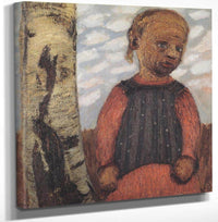 Girl In A Red Dress By A Tree Trunk By Paula Modersohn Becker Fine Art Print