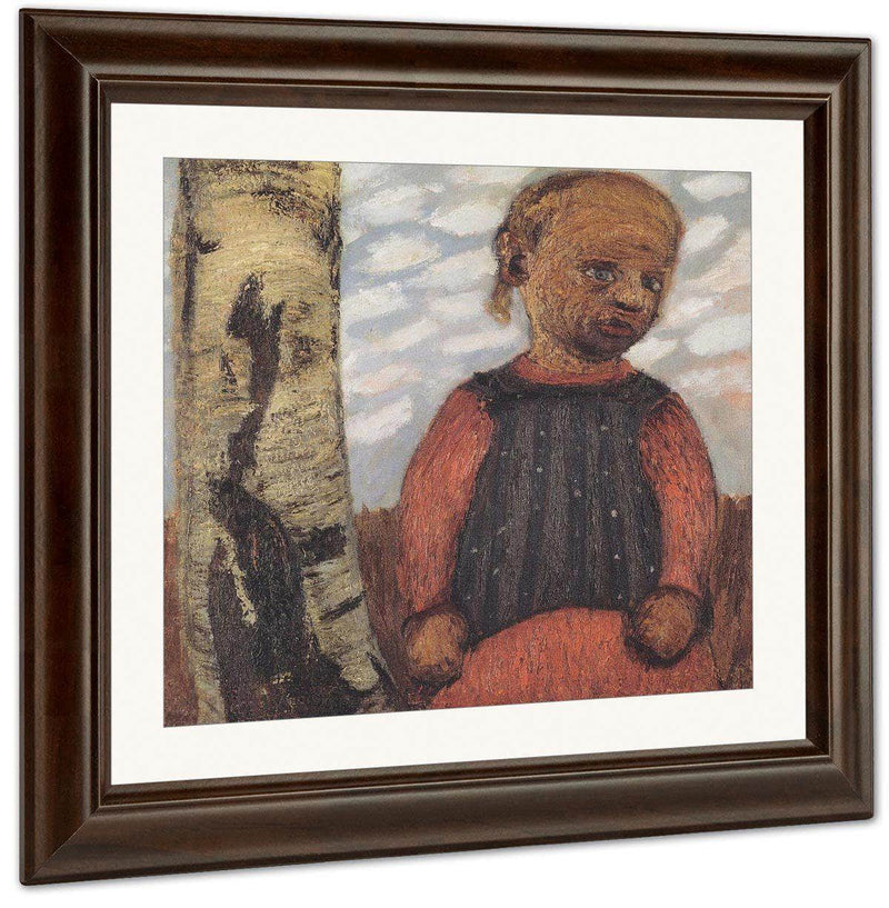 Girl In A Red Dress By A Tree Trunk By Paula Modersohn Becker Fine Art Print