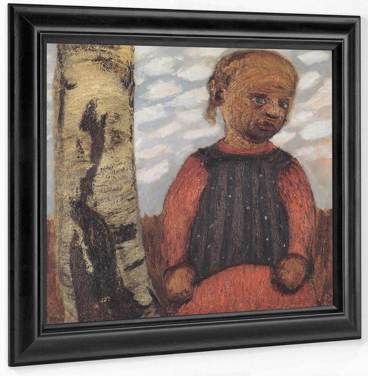 Girl In A Red Dress By A Tree Trunk By Paula Modersohn Becker Fine Art Print