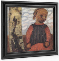 Girl In A Red Dress By A Tree Trunk By Paula Modersohn Becker Fine Art Print
