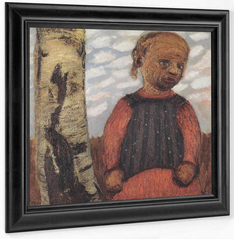 Girl In A Red Dress By A Tree Trunk By Paula Modersohn Becker Fine Art Print
