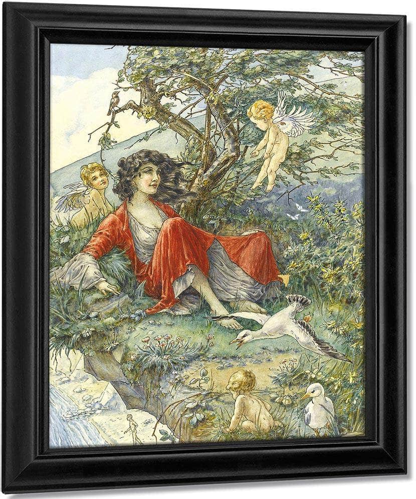 Girl In A Red Dress On A Cliff By William Henry Walker Fine Art Print