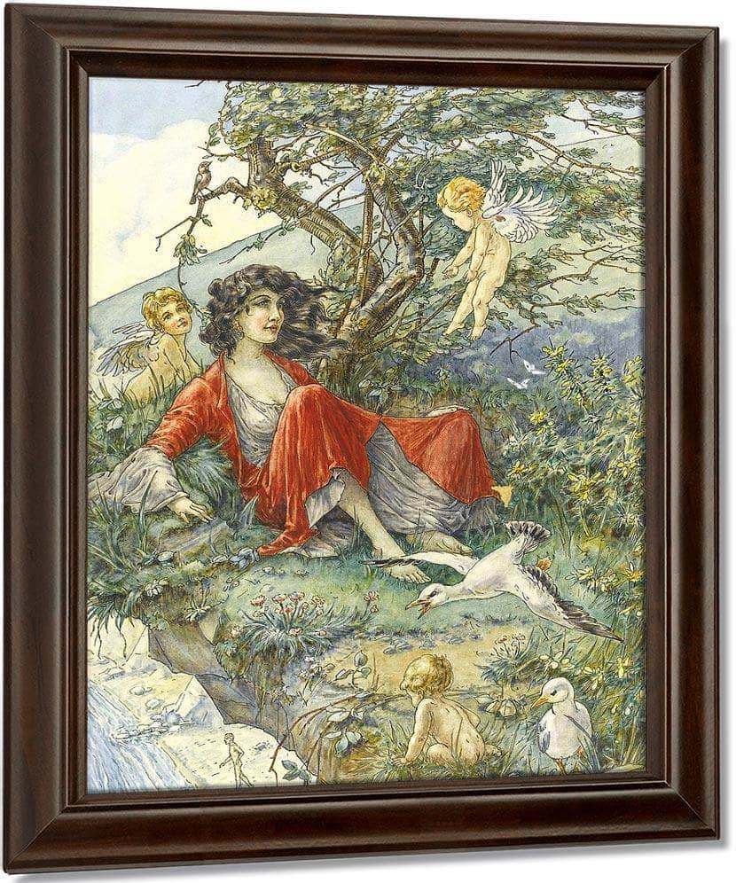 Girl In A Red Dress On A Cliff By William Henry Walker Fine Art Print