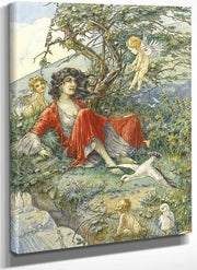 Girl In A Red Dress On A Cliff By William Henry Walker Fine Art Print
