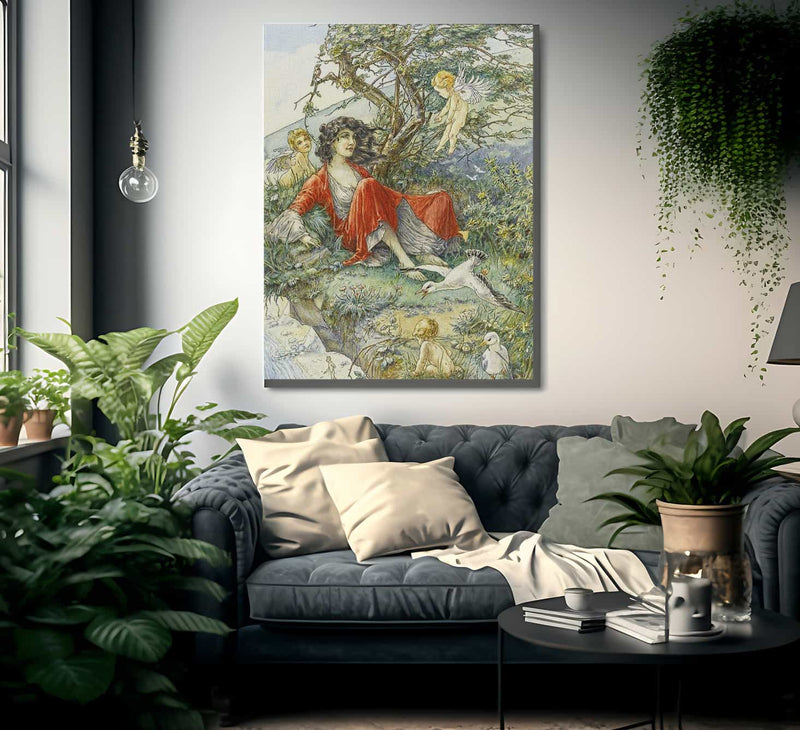 Girl In A Red Dress On A Cliff By William Henry Walker Fine Art Print