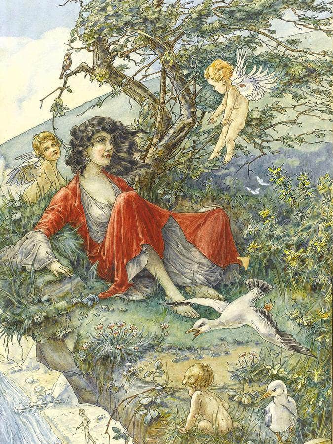 Girl In A Red Dress On A Cliff By William Henry Walker Fine Art Print