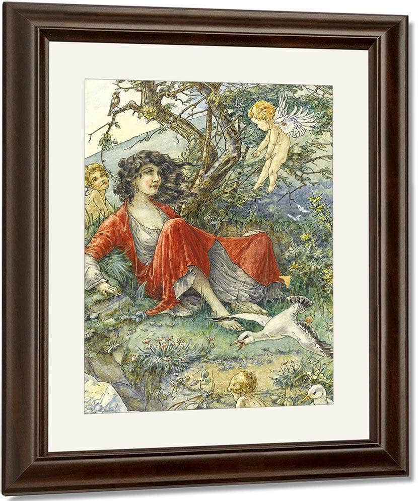 Girl In A Red Dress On A Cliff By William Henry Walker Fine Art Print