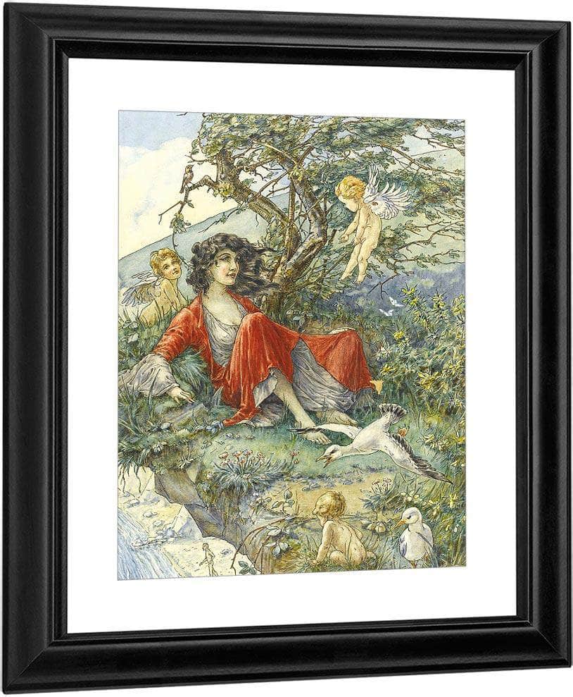 Girl In A Red Dress On A Cliff By William Henry Walker Fine Art Print
