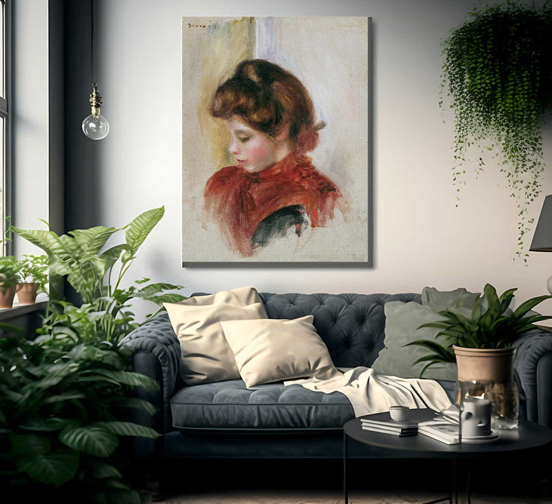 Girl In A Red Scarf By Pierre August Renoir Fine Art Print