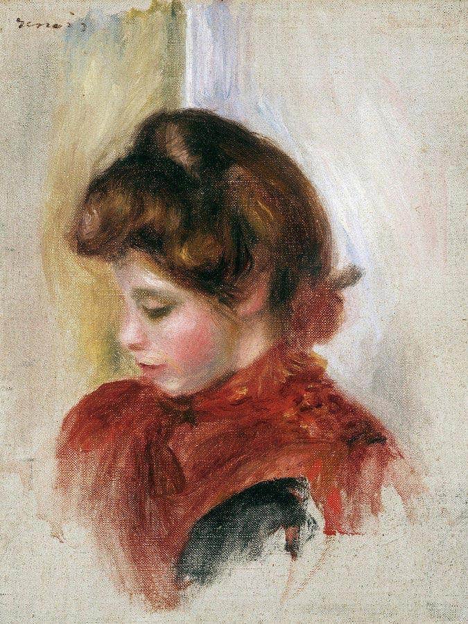 Girl In A Red Scarf By Pierre August Renoir Fine Art Print