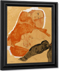 Girl In Red Robe And Black Stockings By Egon Schiele Fine Art Print