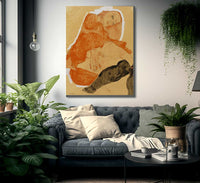 Girl In Red Robe And Black Stockings By Egon Schiele Fine Art Print