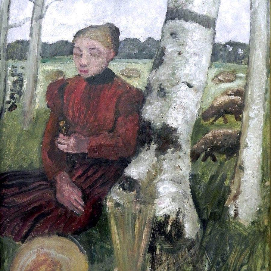 Girl Resting On Birch Trunk By Paula Modersohn Becker Fine Art Print